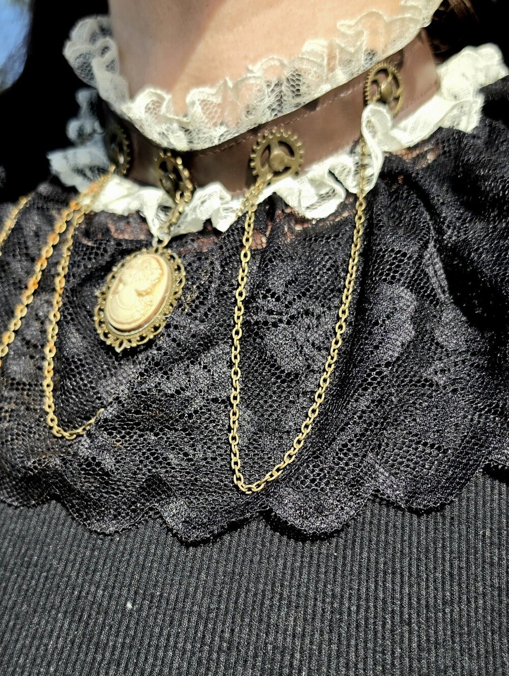 Steampunk Gears Lace Choker Necklace